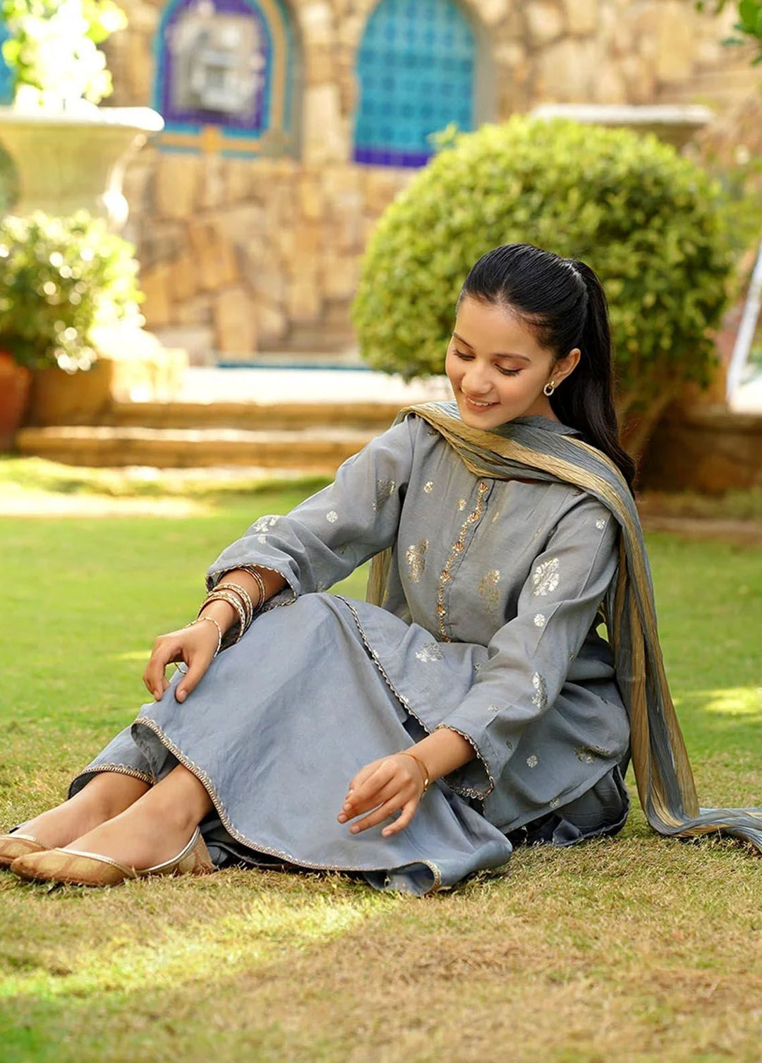 Ochre Pret Embroidered Cotton 3 Piece Suit OFW-EX-10