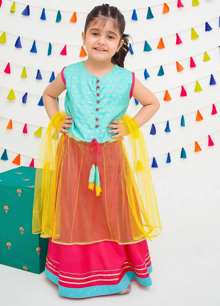 Ochre Pret Printed Jacquard 3 Piece Suit For Kids INCF-08