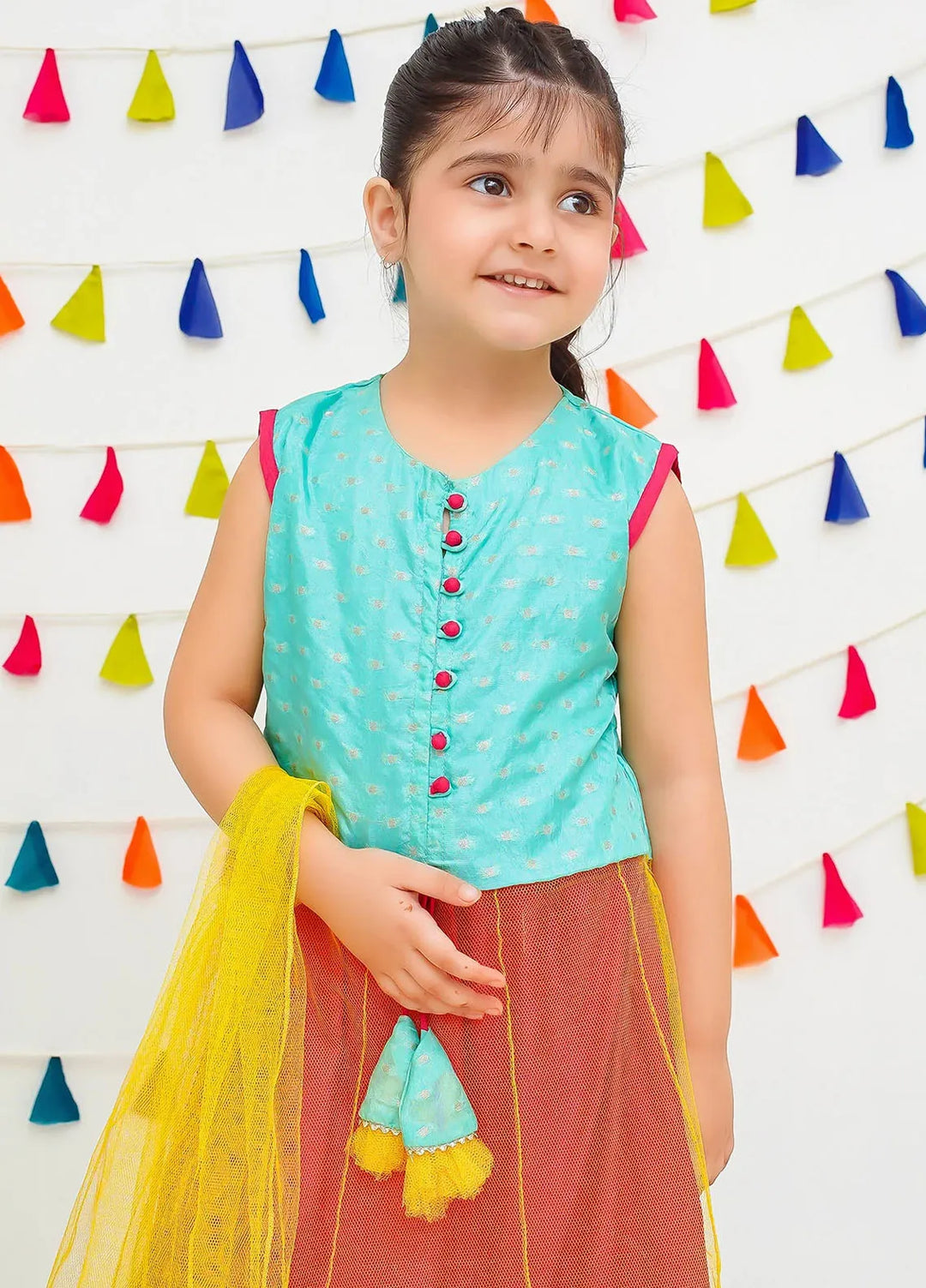 Ochre Pret Printed Jacquard 3 Piece Suit For Kids INCF-08