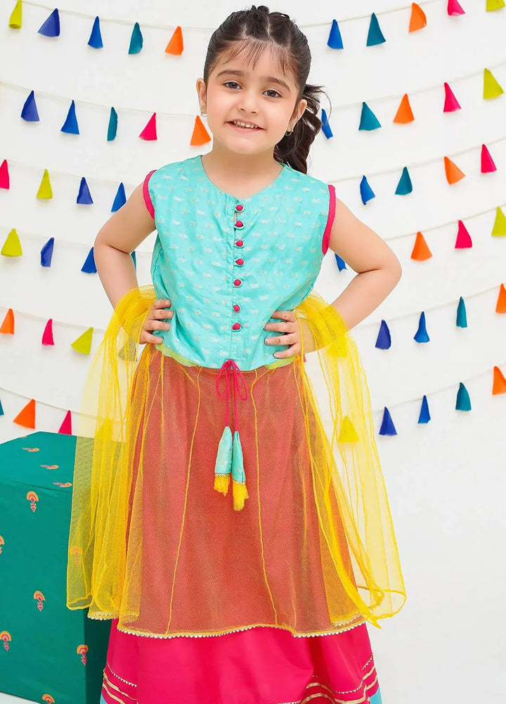 Ochre Pret Printed Jacquard 3 Piece Suit For Kids INCF-08