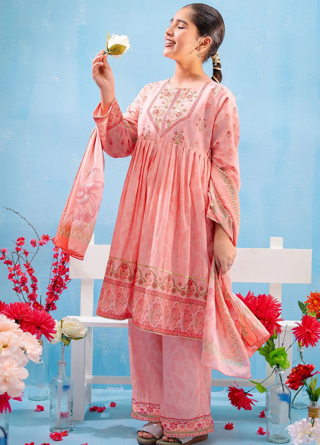 Ochre Pret Printed Lawn 3 Piece Suit Corf-25