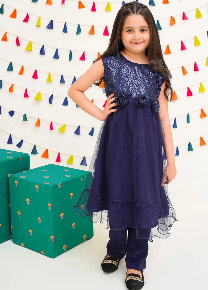 Ochre Pret Printed Net 2 Piece Suit For Kids INCF-10