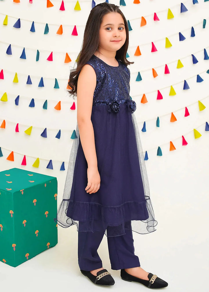 Ochre Pret Printed Net 2 Piece Suit For Kids INCF-10