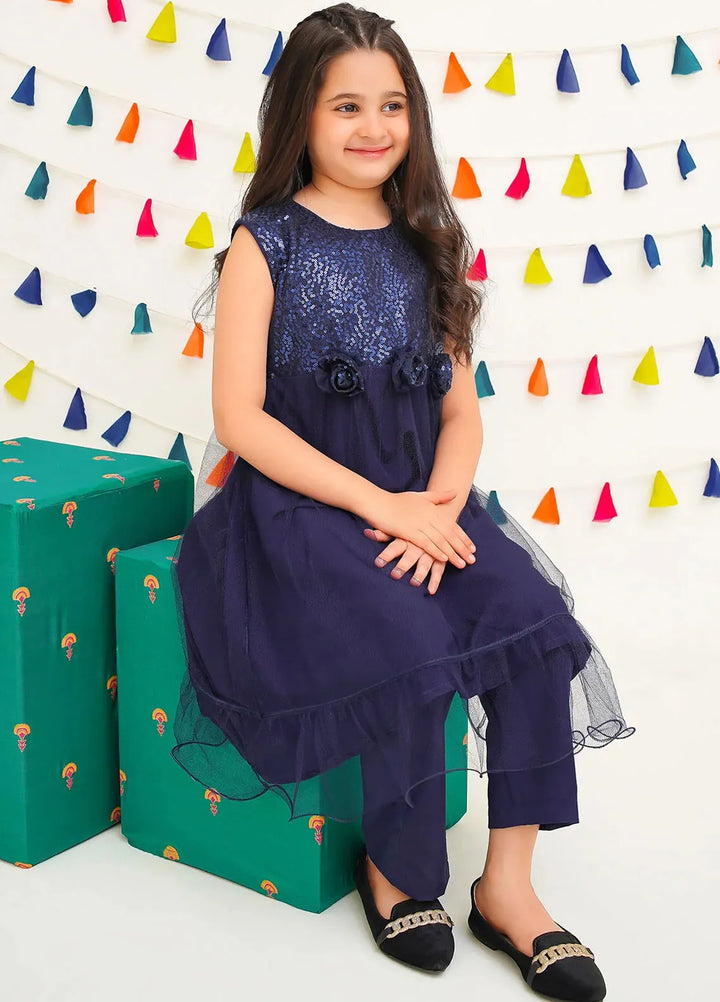 Ochre Pret Printed Net 2 Piece Suit For Kids INCF-10