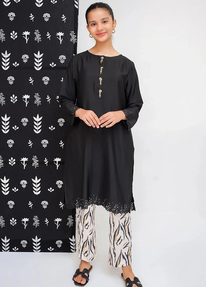 Ochre Pret Printed Silk 2 Piece Suit For Girls OFW-FC-15