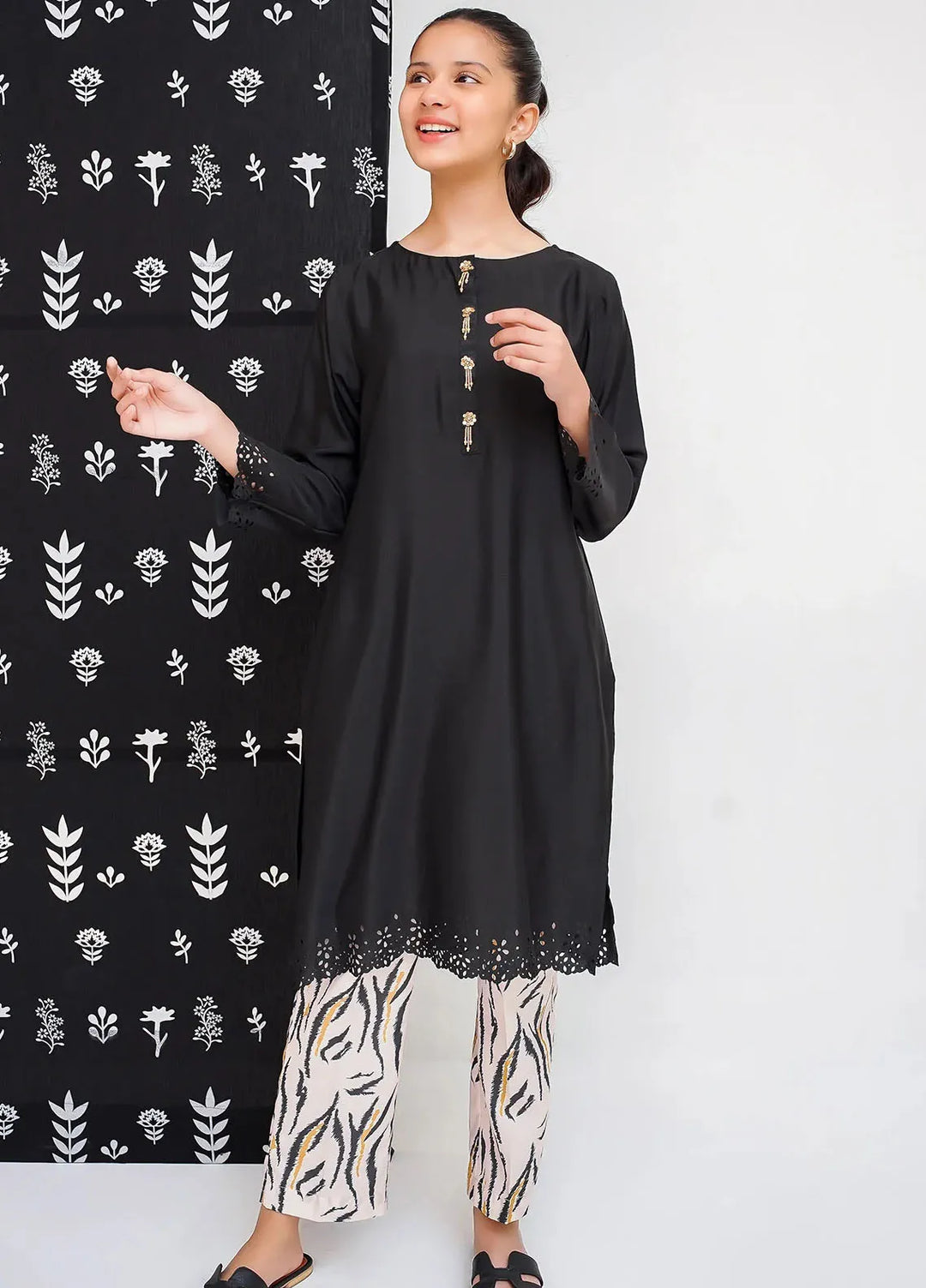 Ochre Pret Printed Silk 2 Piece Suit For Girls OFW-FC-15