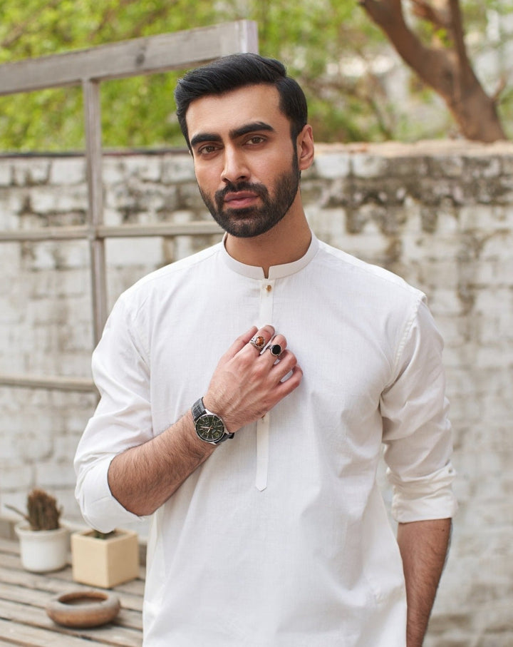 Muraqsh Ready To Wear Solids  Men Off White Cotton Kurta Trouser MUR-OWCKW-KUR - Summer Collection