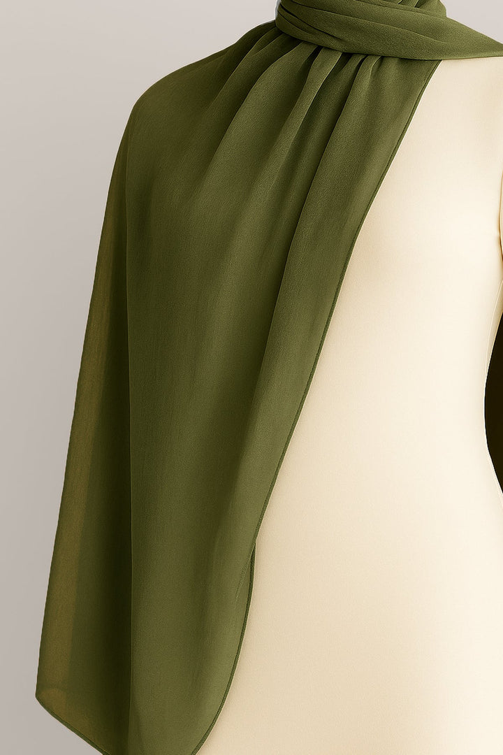 Divinely Crafted Chiffon Solids Hijab 1 Piece Olive HJ-CHF-017 - Summer Collection