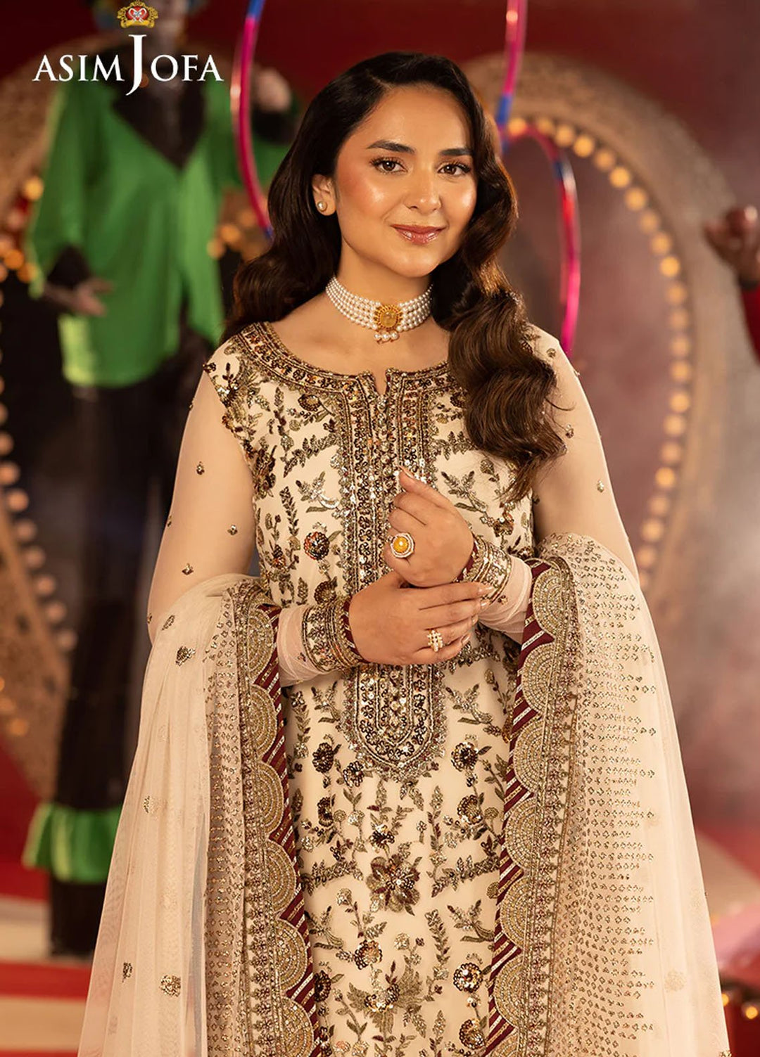 Opulence by Asim Jofa Embroidered Net Suits Unstitched 3 Piece AJ25OF AJFO-11-UNS - Festive Collection