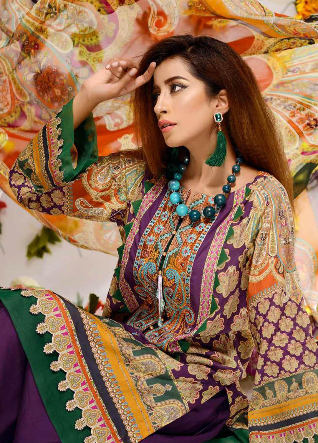 Orchid by Zebaish Embroidered Lawn Suits Unstitched 3 Piece ZSH21O 04 ARUBA BLUE - Summer Collection