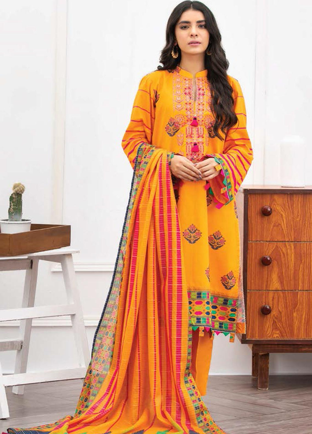 Ayeleen By Orient Textile Embroidered Lawn Suits Unstitched 3 Piece OT21A 162 ( YELLOW ) - Summer Collection