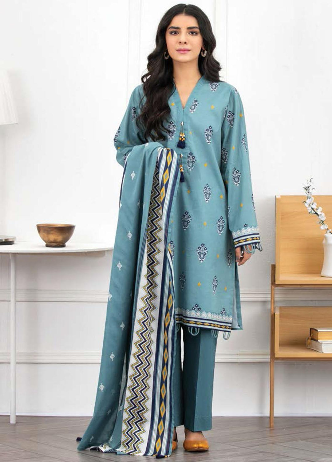 Ayeleen By Orient Textile Printed Lawn Suits Unstitched 3 Piece OT21A 173 ( TEAL ) - Summer Collection