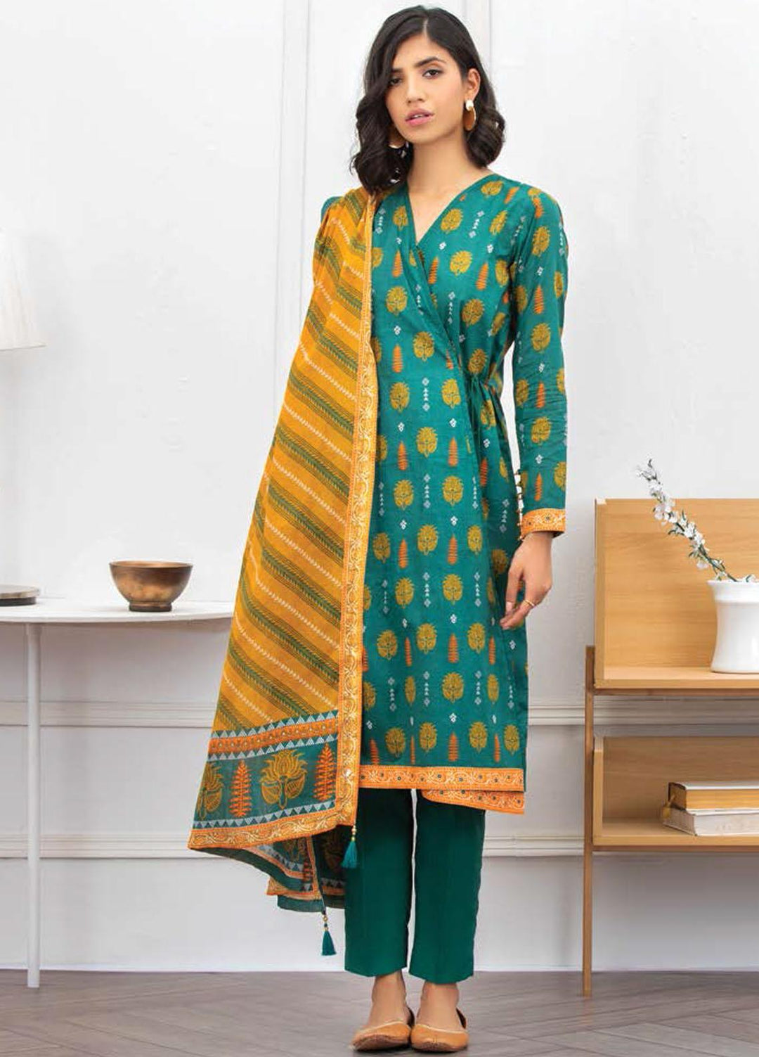 Ayeleen By Orient Textile Printed Lawn Suits Unstitched 3 Piece OT21A 177 ( GREEN ) - Summer Collection
