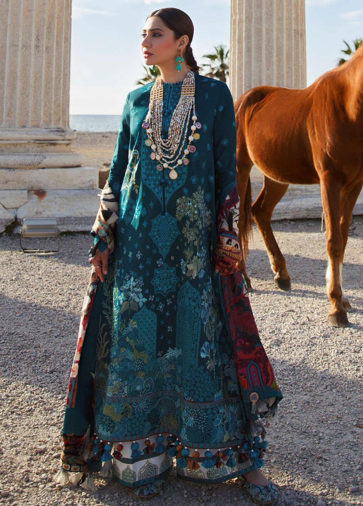 Elan Embroidered Lawn Suits Unstitched 3 Piece EL21OR EL21-05-B Firuza - Summer Collection
