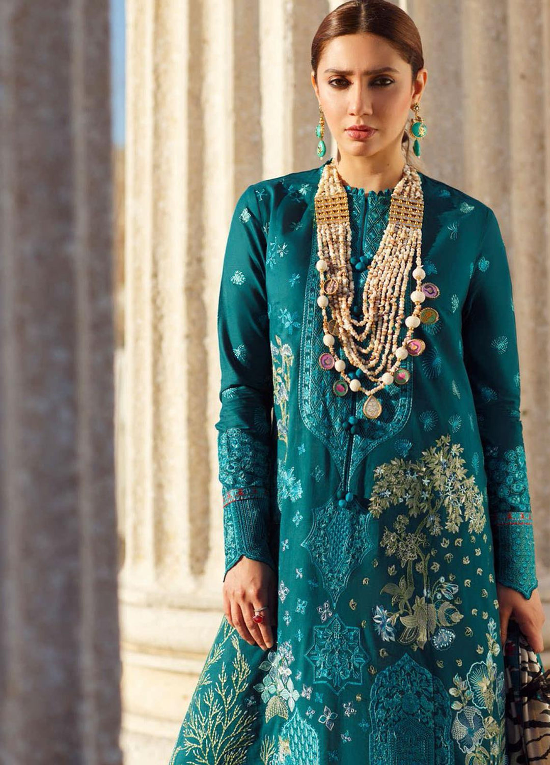 Elan Embroidered Lawn Suits Unstitched 3 Piece EL21OR EL21-05-B Firuza - Summer Collection