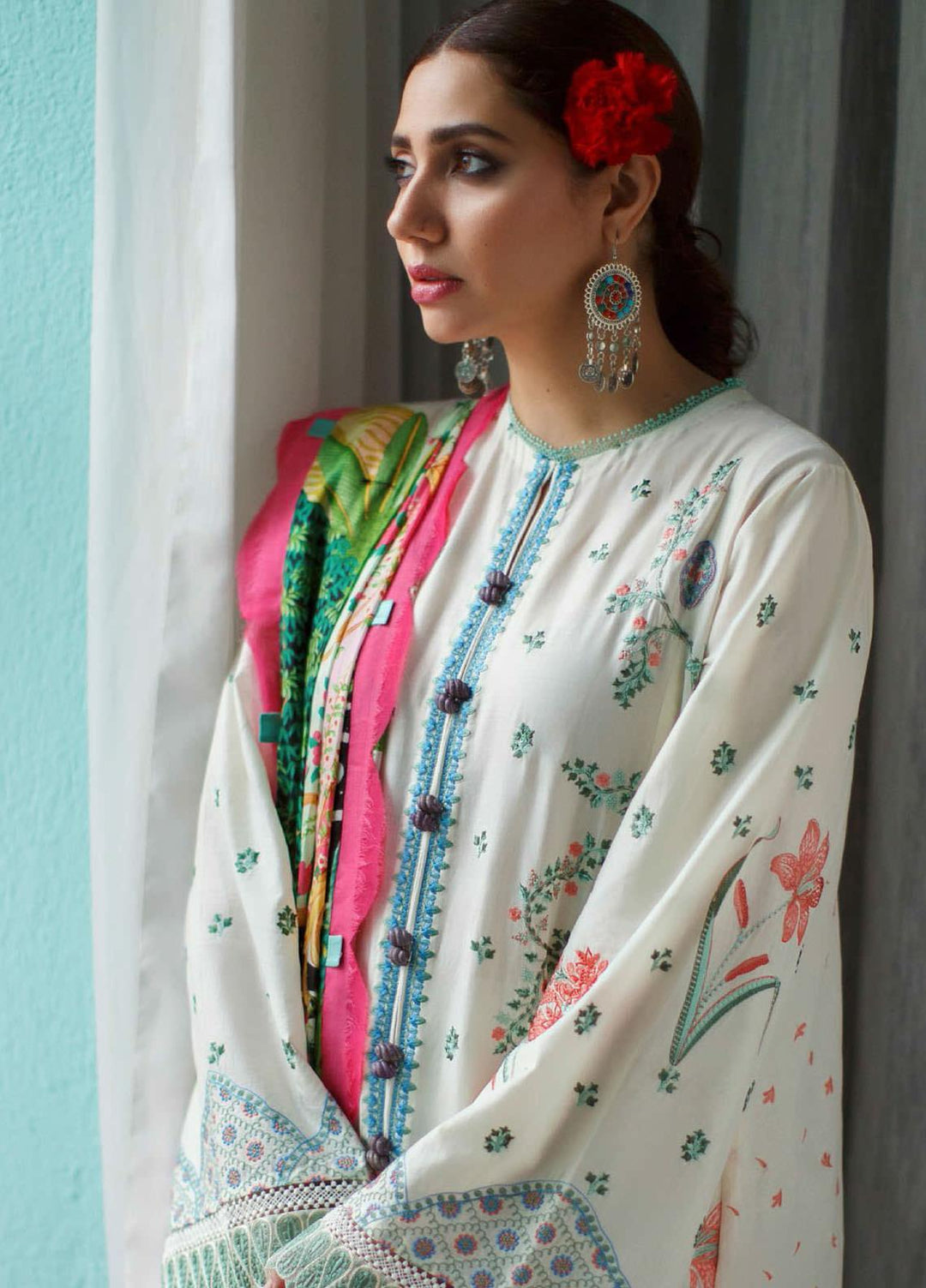 Elan Embroidered Lawn Suits Unstitched 3 Piece EL21OR EL21-07-B Irmak - Summer Collection