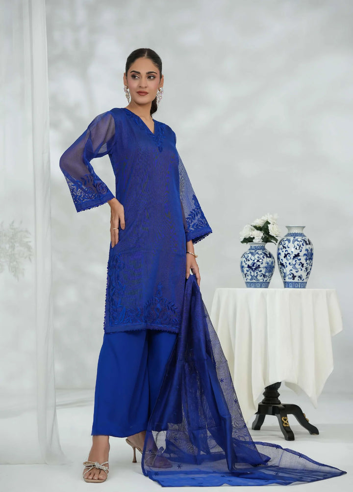 Silcot Pret Embroidered Khaddi Net Royal Azure - Winter Collection