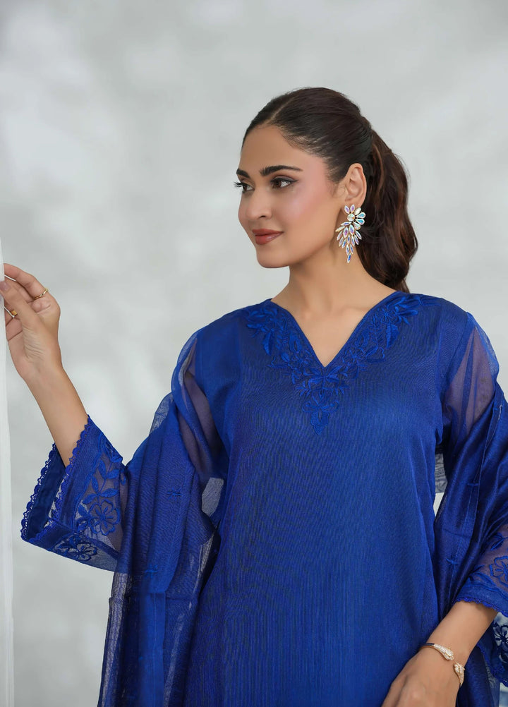Silcot Pret Embroidered Khaddi Net Royal Azure - Winter Collection