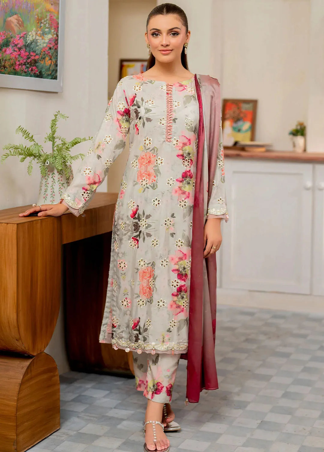 Panache Apparel Pret Embroidered Cambric 3 Piece Suit Blend