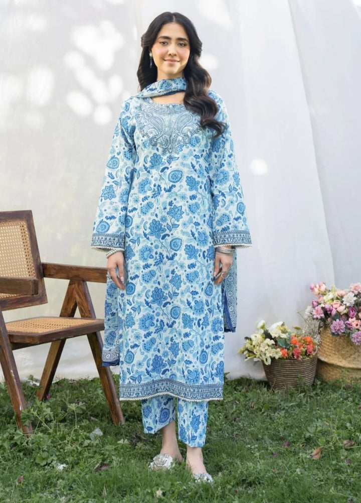 Panache Apparel Pret Embroidered Cotton Lawn 3 Piece Suit Blue Floral