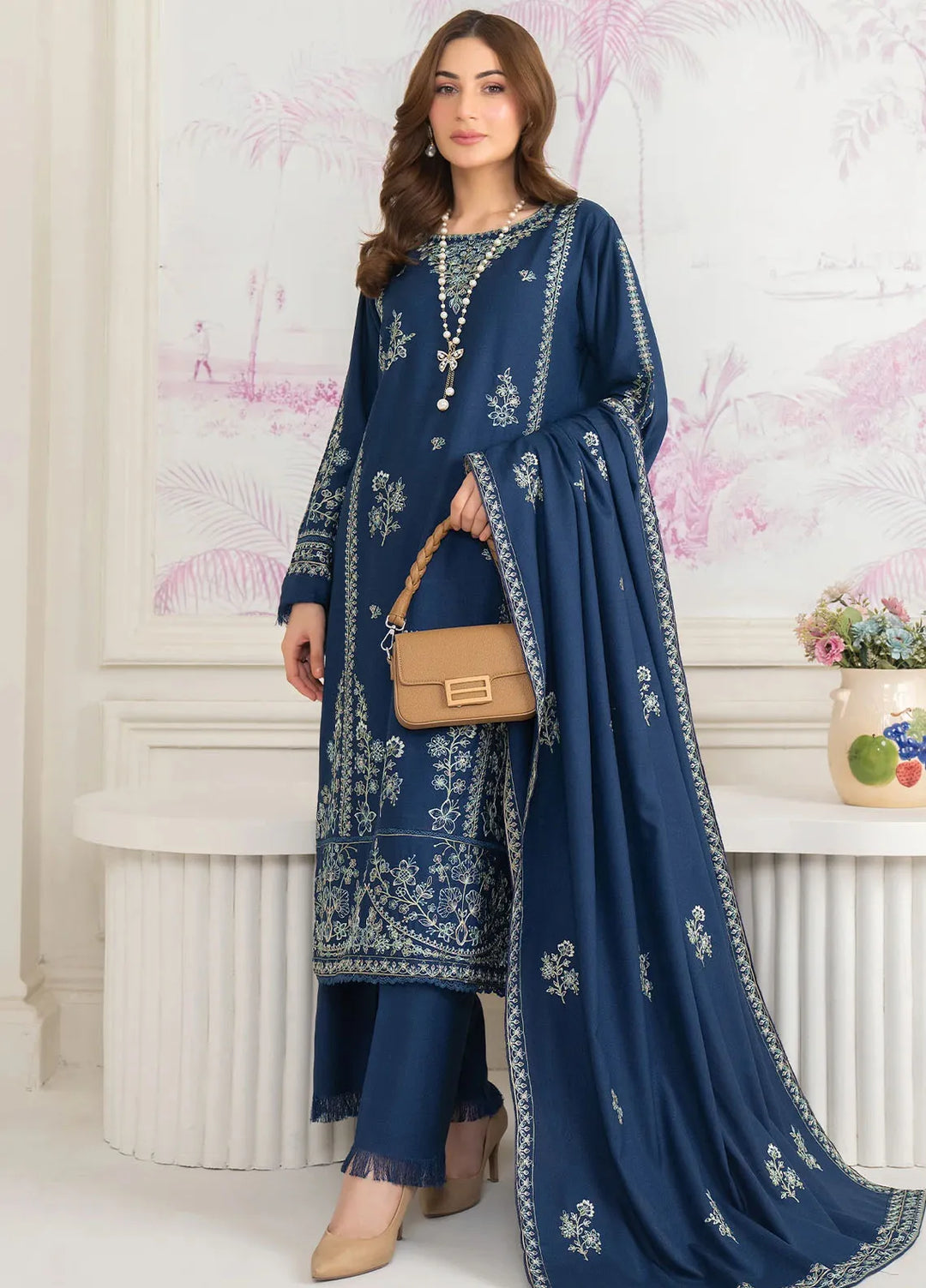 Panache Apparel Pret Embroidered Linen 3 Piece Suit Frosted Dew