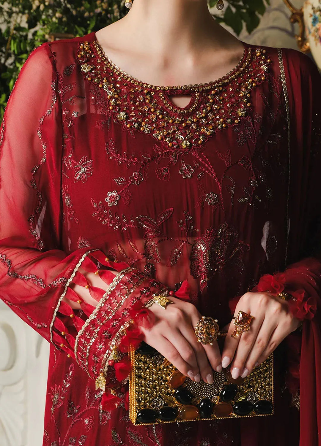 Paras by Pasha Embroidered Chiffon Suit Unstitched 3 Piece PBP24A PR106-Berry - Luxury Collection