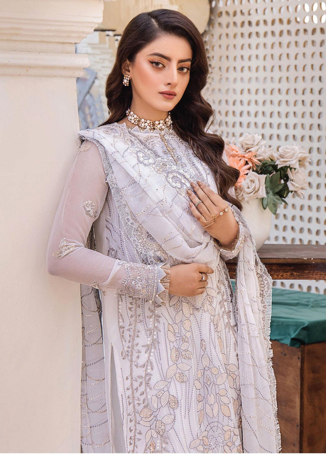 Pareesha By Humdum Embroidered Chiffon Suits Unstitched 3 Piece HD23P-2 D-02 - Luxury Collection