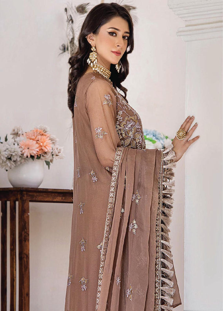 Pareesha By Humdum Embroidered Chiffon Suits Unstitched 3 Piece HD23P-2 D-04 - Luxury Collection