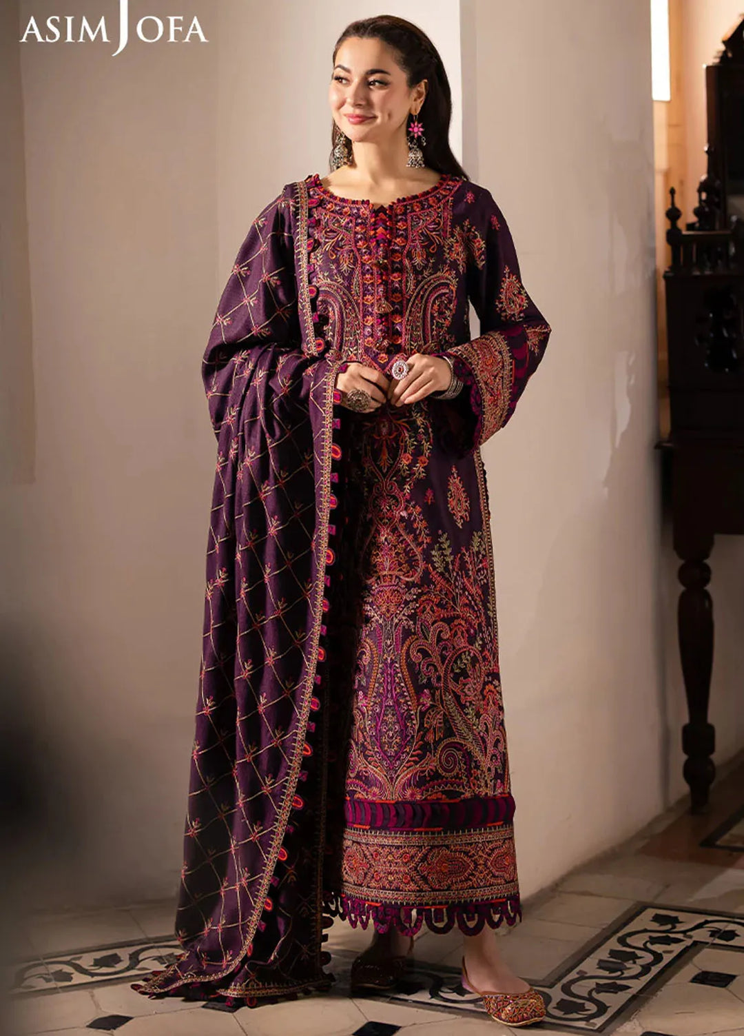 Pashmina by Asim Jofa Embroidered Self Twill Suits Unstitched 3 Piece AJ24PW AJKI-02 - Winter Collection