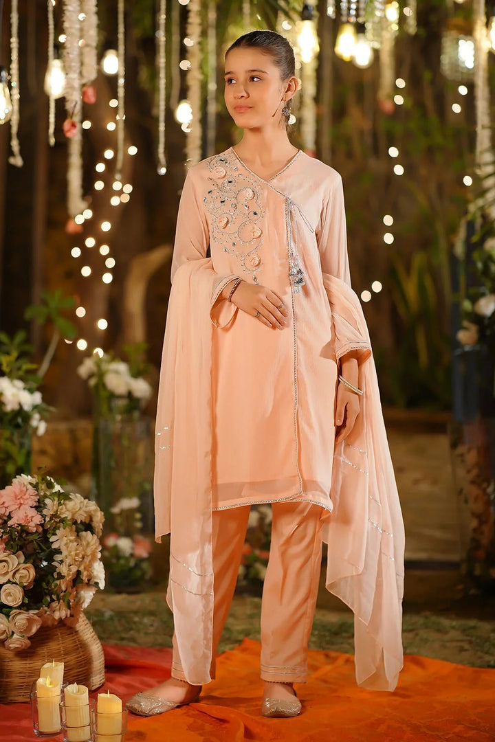 Ochre Girls Pret Embroidered Chiffon Hand Adda Work 3 Piece Suit AC-63 - Summer Collection