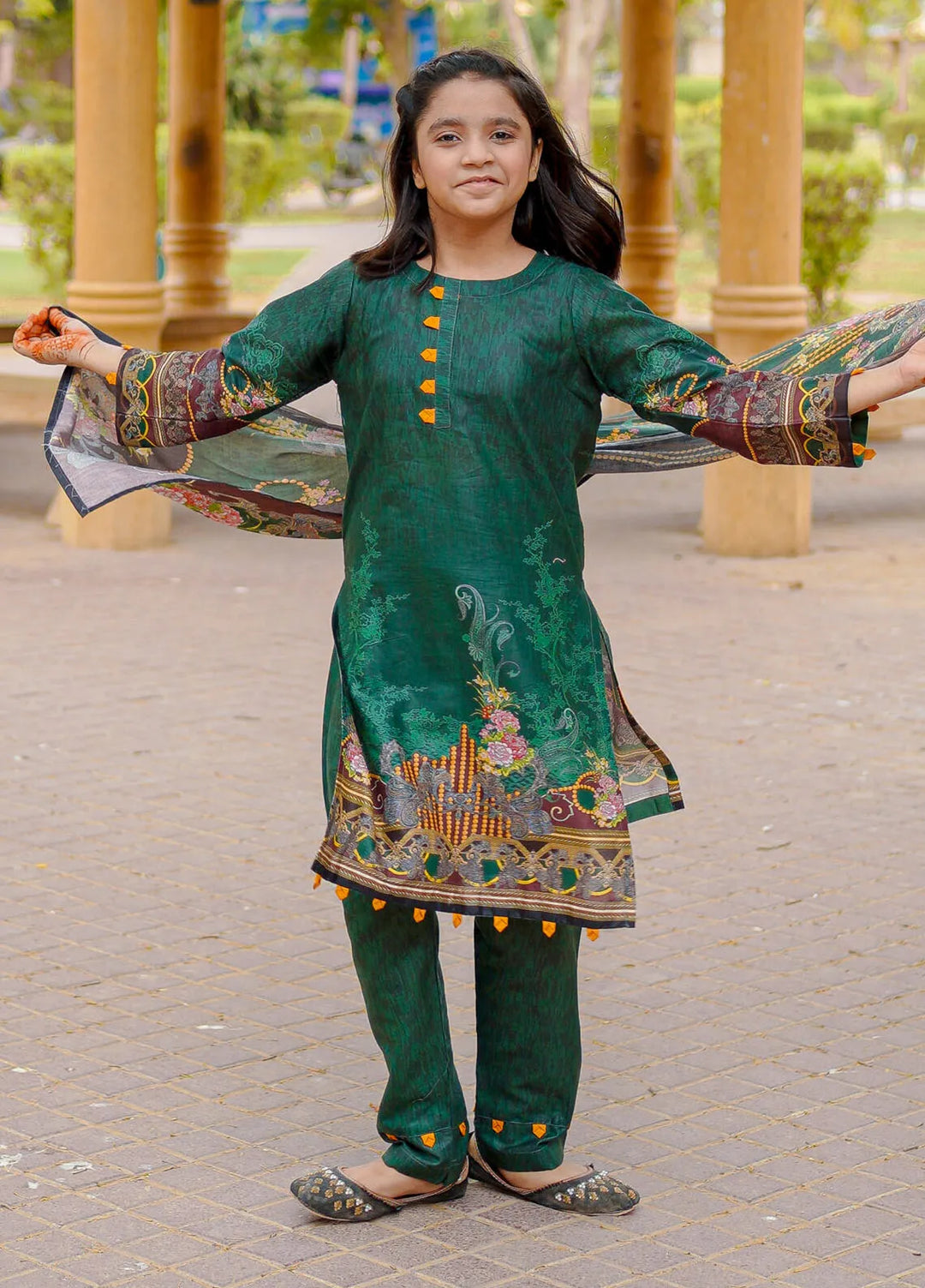 PintyPallete Pret Printed Lawn 3 Piece Suit For Kids Jade