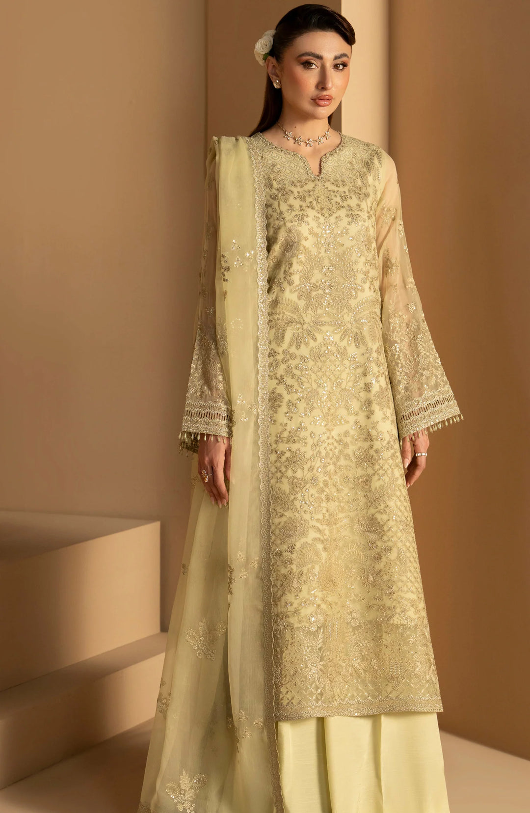 Purkashish by Lavish Premium Unstitched Embroidered Chiffon 3 Piece Suit LVP26UCP Pistachio Glow D-10 - Wedding Collection