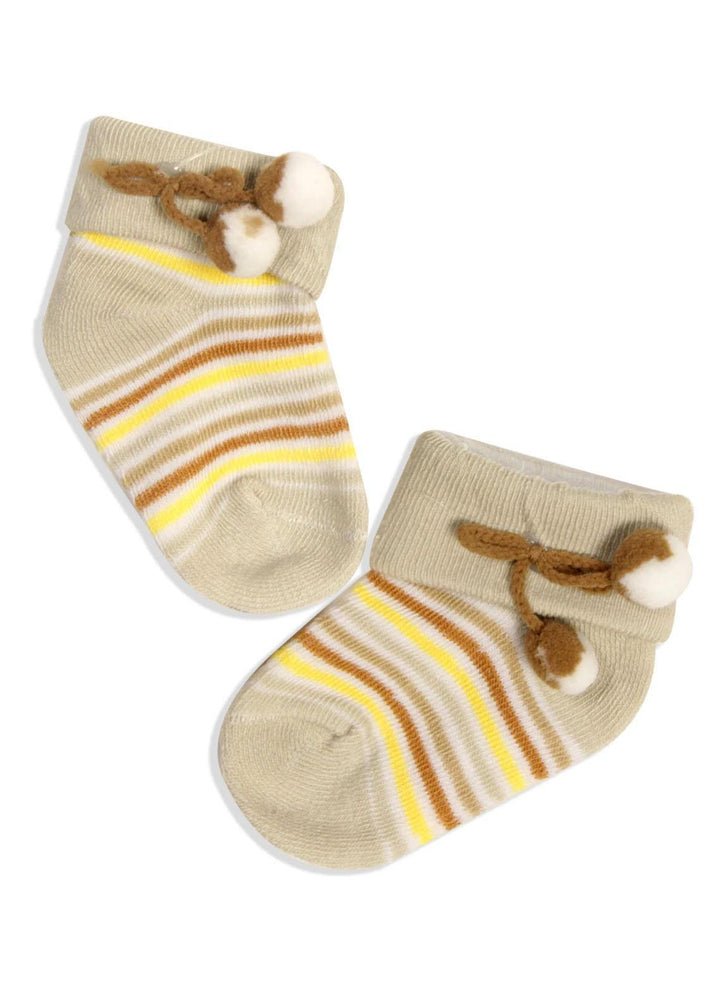 Plush Mink    Mom's Hug Baby Socks - Light Beige Stripes - Baby Product