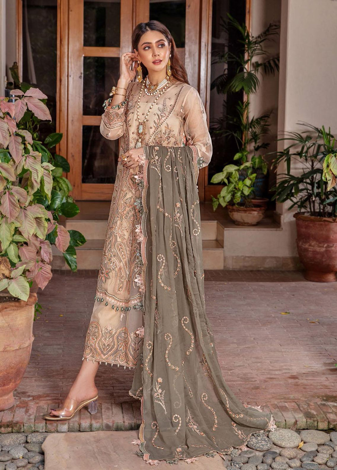 Preesha By Humdum Embroidered Organza Suits Unstitched 3 Piece HD22P 07 - Luxury Collection