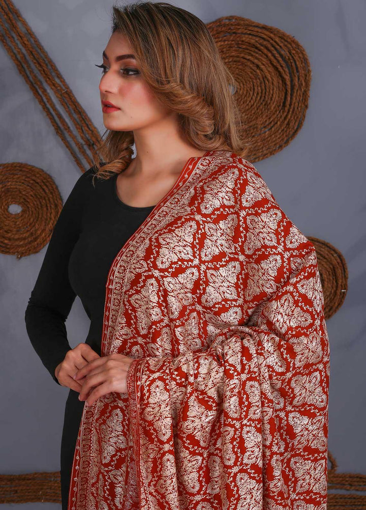 Sanaulla Exclusive Range Embroidered Pashmina  Shawl SU21P Resham Aari 323997 - Pashmina Shawls