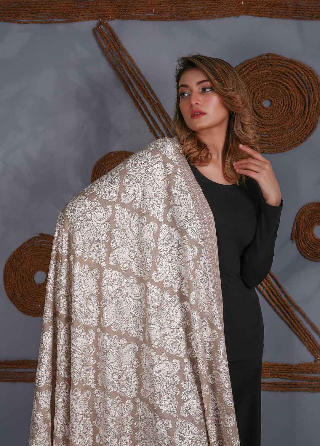 Sanaulla Exclusive Range Embroidered Pashmina  Shawl SU21P Resham Aari 324003 - Pashmina Shawls