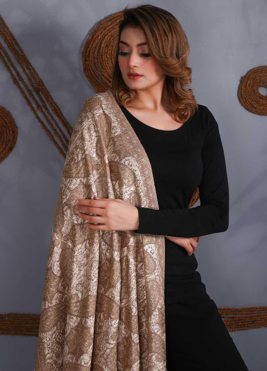 Sanaulla Exclusive Range Embroidered Pashmina  Shawl SU21P Resham Aari 324006 - Pashmina Shawls