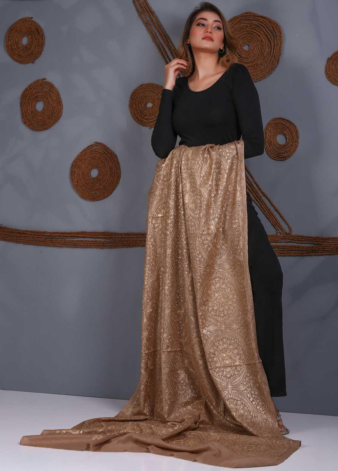 Sanaulla Exclusive Range Embroidered Pashmina  Shawl SU21P Resham Aari 324007 - Pashmina Shawls