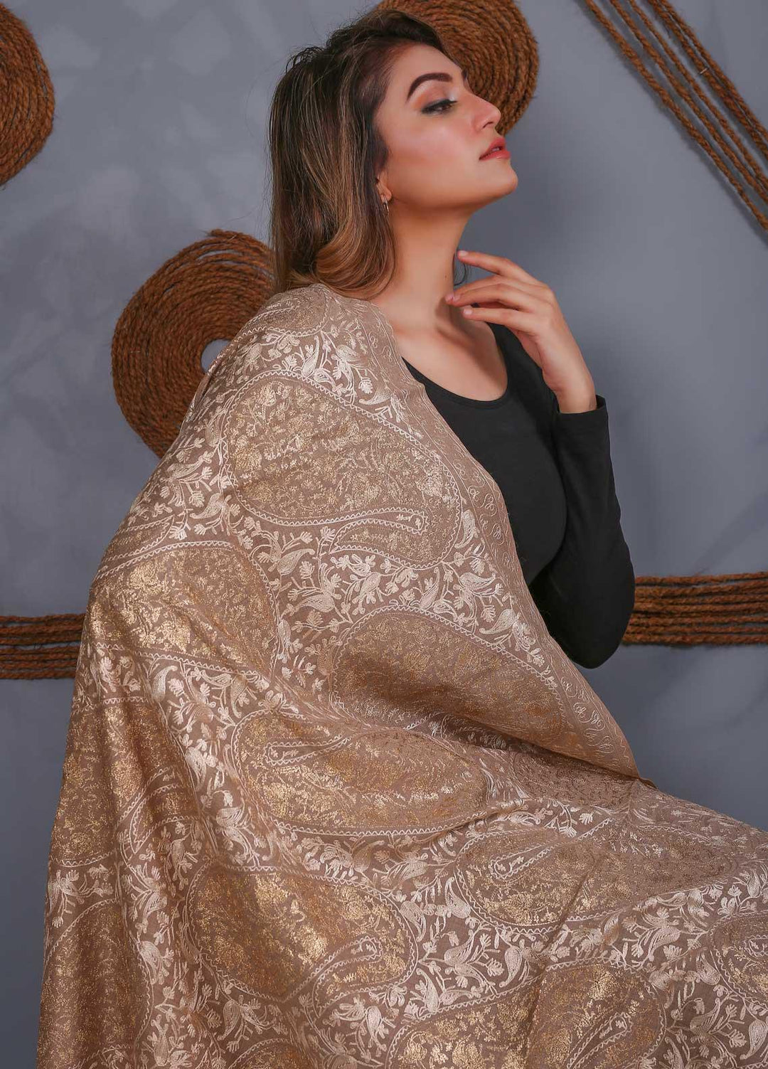 Sanaulla Exclusive Range Embroidered Pashmina  Shawl SU21P Resham Aari 324008 - Pashmina Shawls