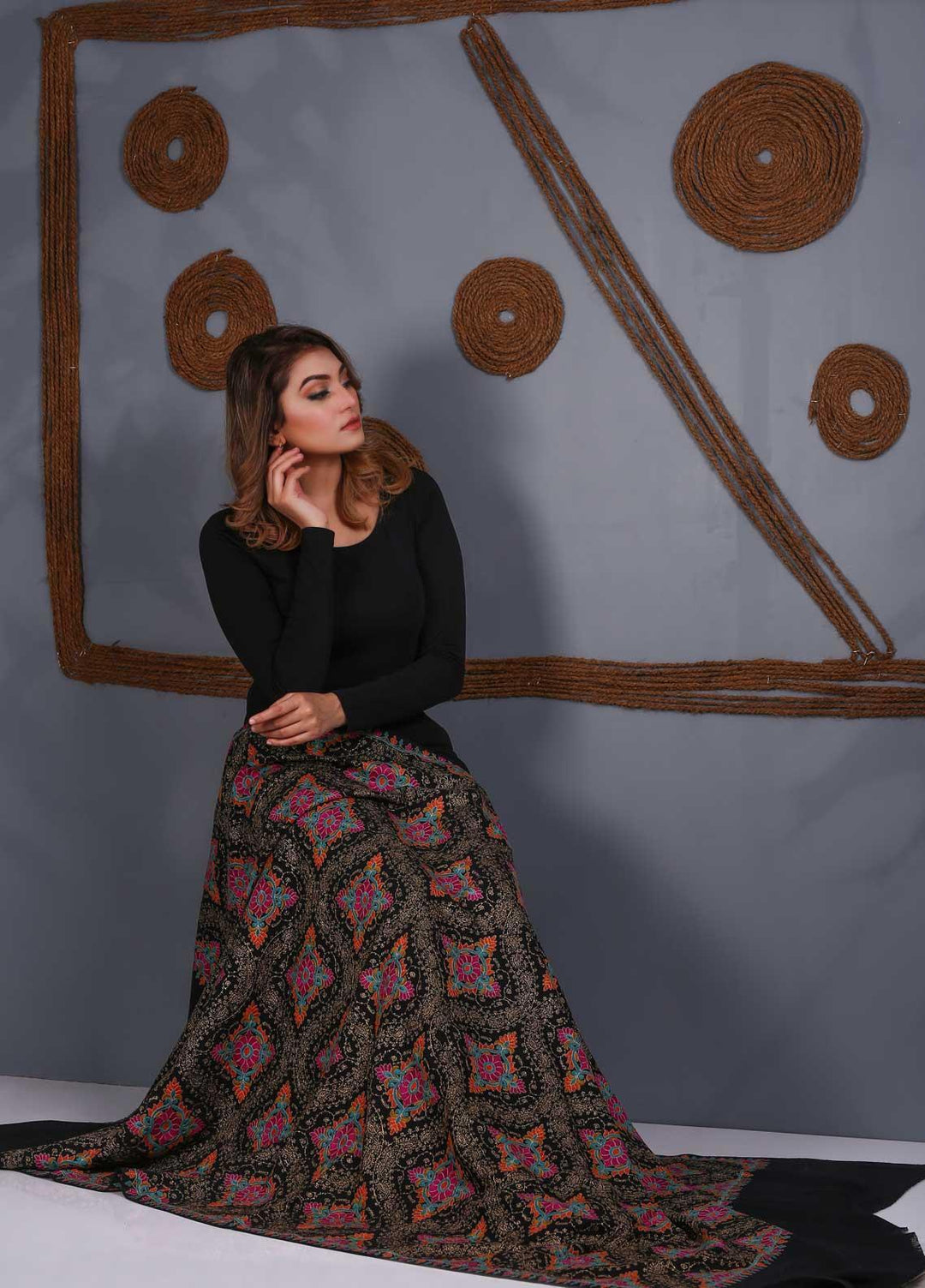 Sanaulla Exclusive Range Embroidered Pashmina  Shawl SU21P Resham Rich 323867 - Pashmina Shawls