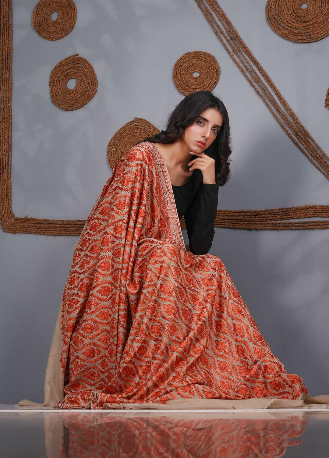 Sanaulla Exclusive Range Embroidered Pashmina  Shawl SU21PS 324124 - Pashmina Shawls