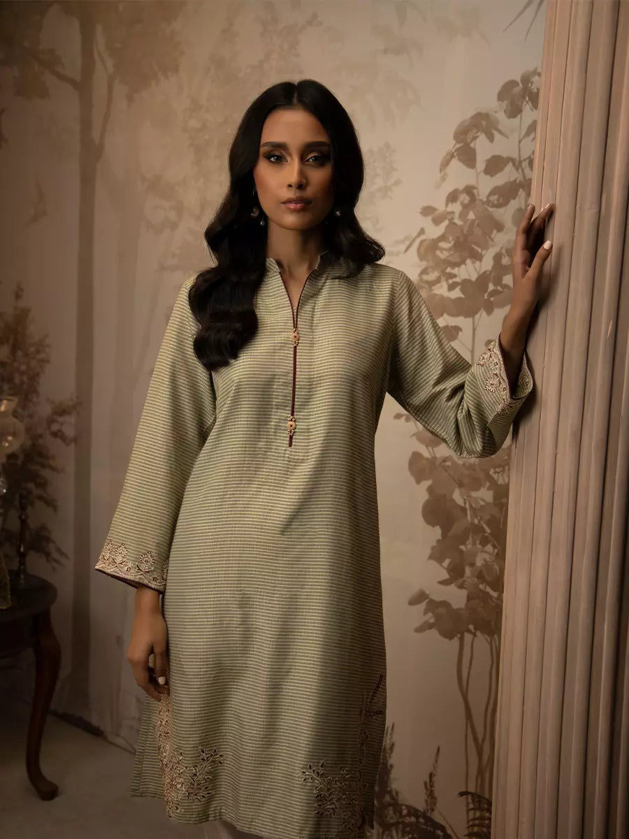 Salitex Women Embroidered Yarn Dyed 1 Piece Shirt WRTSBA23AL5 - Winter Collection