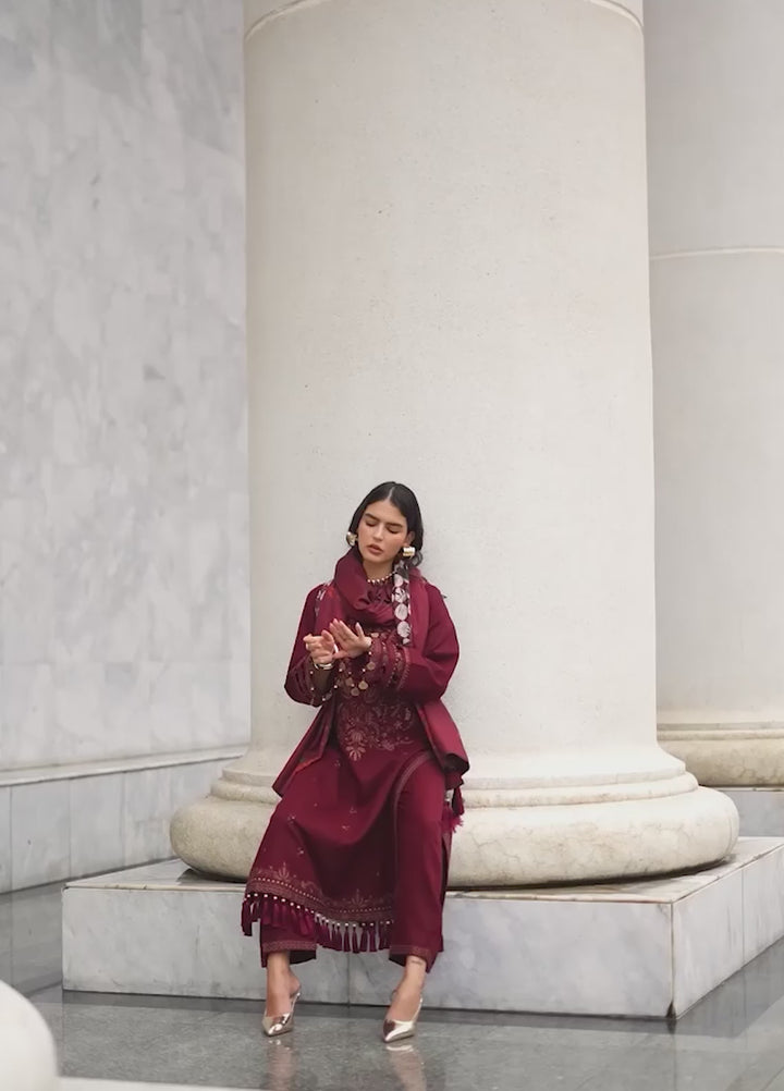 Poshima by Charizma Unstitched Embroidered Leather Peach 3 Piece Suit CHR26UPL PSW6-18 - Winter Collection