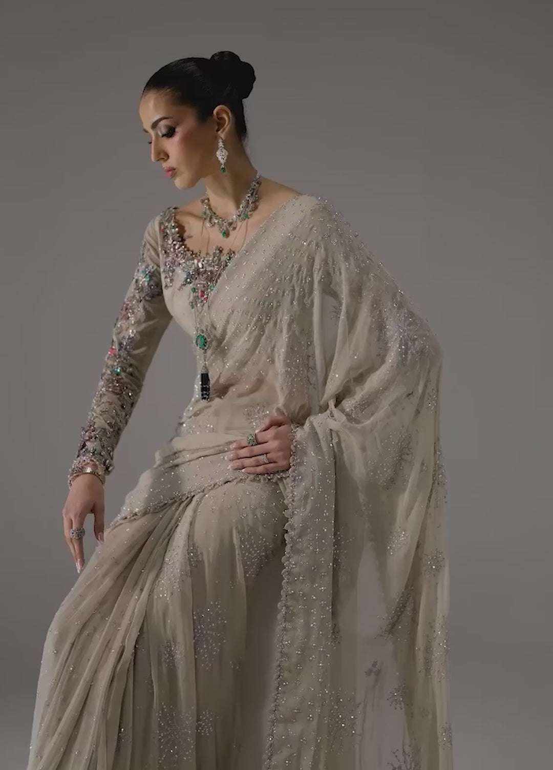Mbroidered by Maria B Unstitched Embroidered Raw Silk Saree Suit MB26UMW D3 - Wedding Collection
