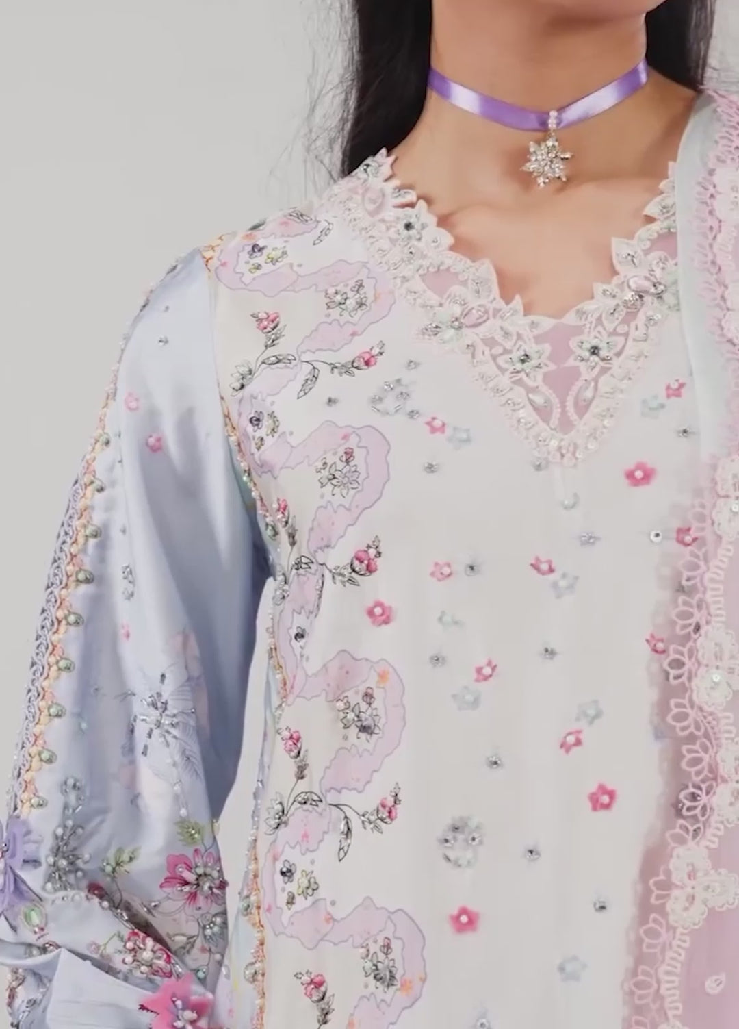 Luxe by Qalamkar Unstitched Embroidered Charmeuse Silk 3 Piece Suit QLK26UL Akari QSL-05 - Festive Collection
