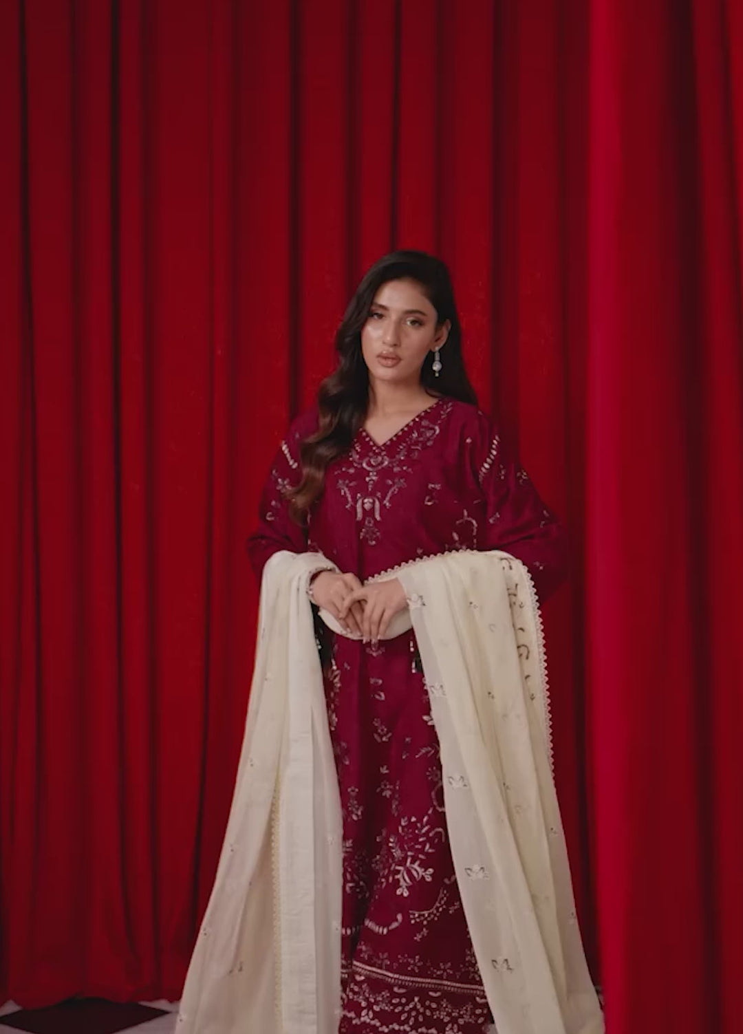 Freesia by Zouj Unstitched Embroidered Cotton 3 Piece Suit ZJ26UFC ROYAL BURGUNDY ZCS-00018 - Festive Collection