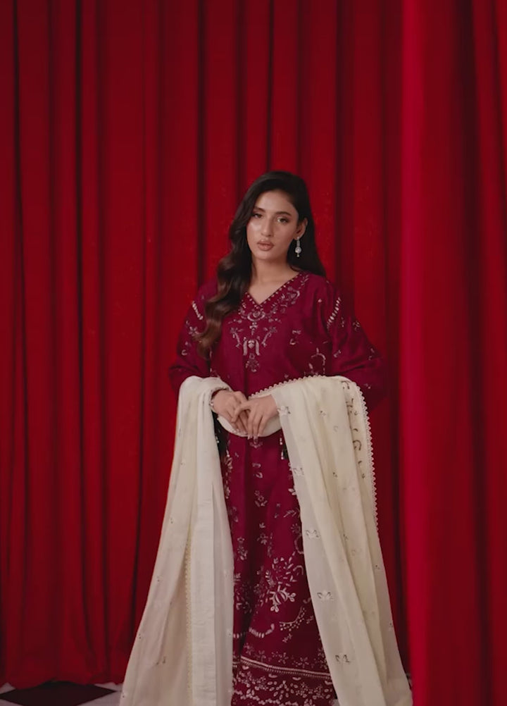 Freesia by Zouj Unstitched Embroidered Cotton 3 Piece Suit ZJ26UFC ROYAL BURGUNDY ZCS-00018 - Festive Collection