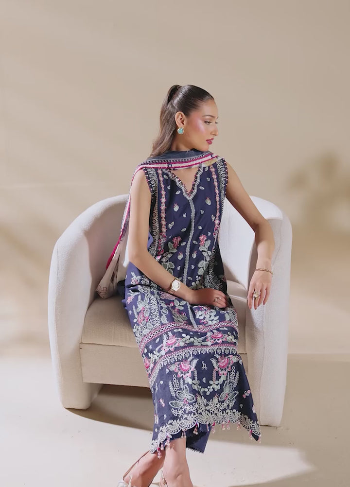 Uniluxe Unstitched Embroidered Lawn 3 Piece Suit LU00004 Blue Depths - Casual Collection