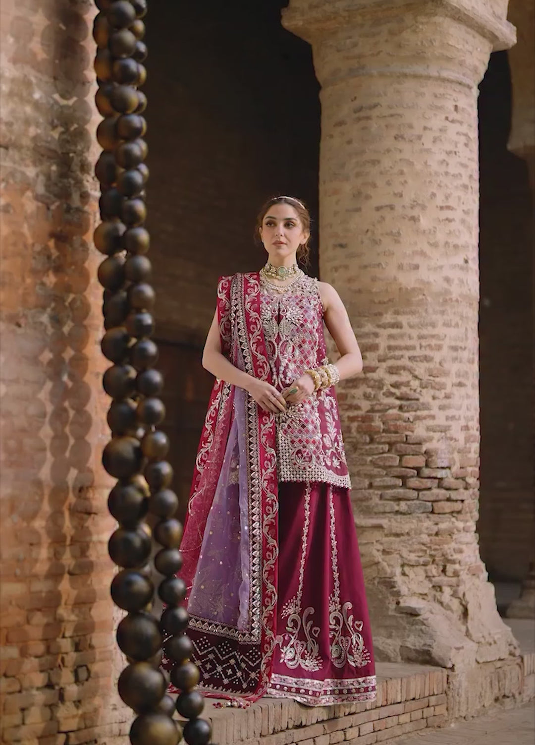 Crimson Unstitched Embroidered Organza 3 Piece Suit CR26UW D-2 Nazo Wine - Festive Collection