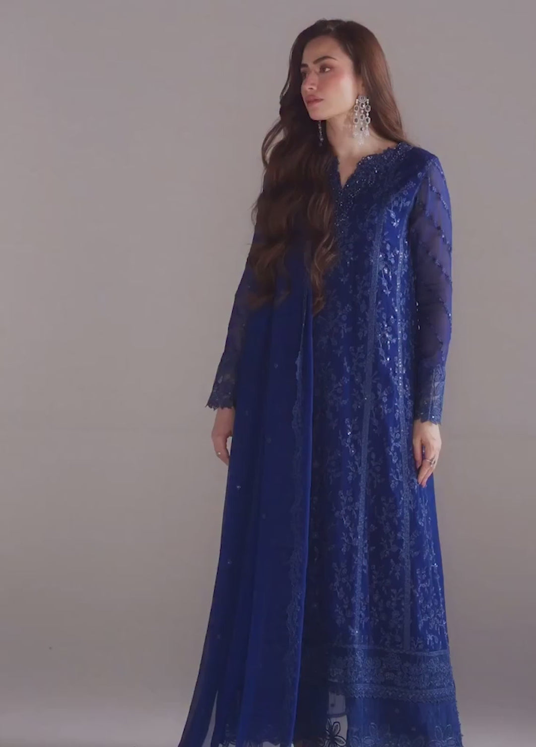 Ensembles by Azure Unstitched Embroidered Chiffon 3 Piece Suit AZ26UEF Salvia - Festive Collection